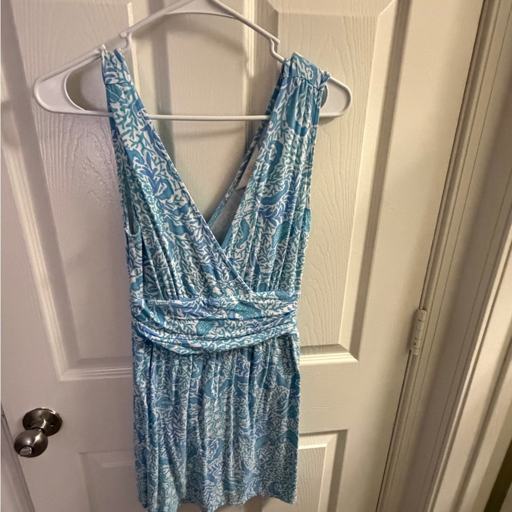 Blue and White Sleeveless Dress